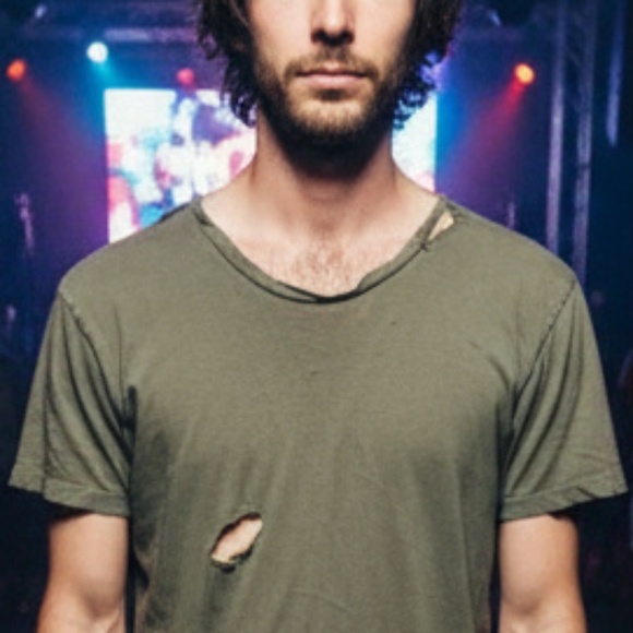 GAP Garment-Dyed Tee Olive Distressed XL Relaxed - Picture 3 of 13